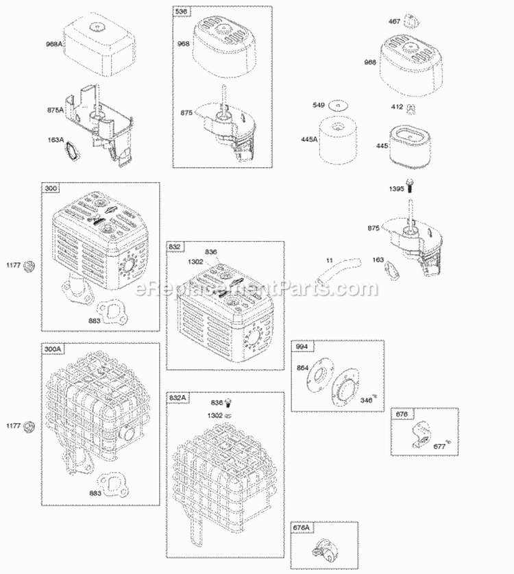 Air Cleaner Exhaust System Diagram and Parts List for  Briggs and Stratton Engine
